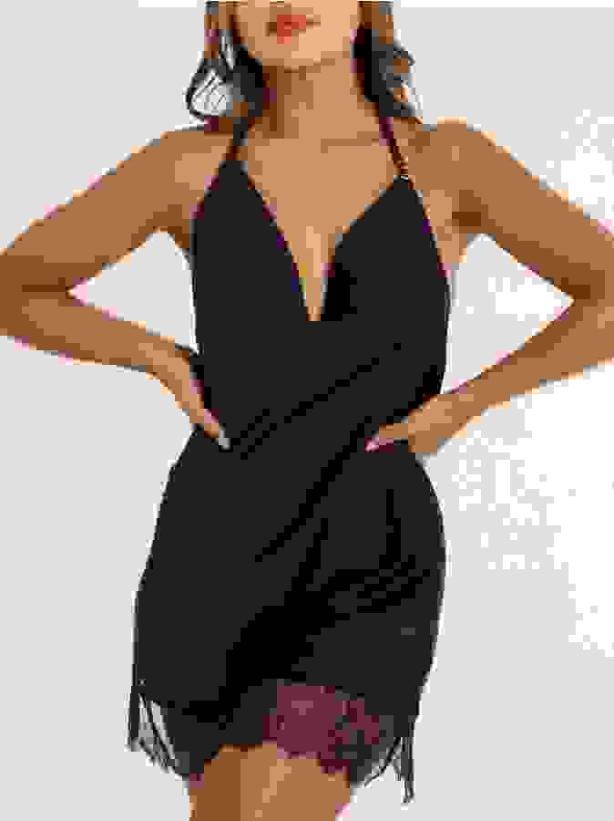 Lovehoney Dark Orchid Navy Satin and Lace Chemise, Blue, hi-res